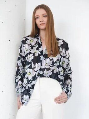 Banana Republic International Exclusive Semi Sheer Burnout Floral Blouse